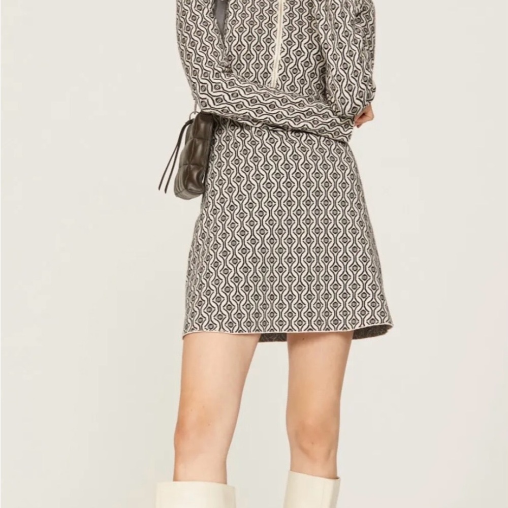 Maje Black & Cream Geometric Knit Dress